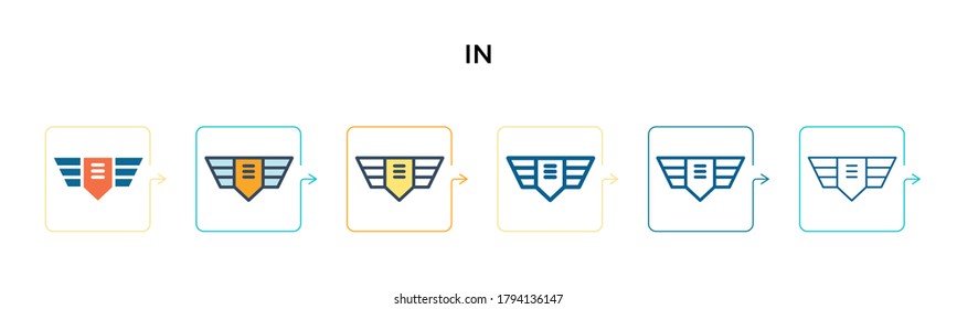 Insignia vector icon in 6 different modern styles. Black, two colored insignia icons designed in filled, outline, line and stroke style. Vector illustration can be used for web, mobile, ui