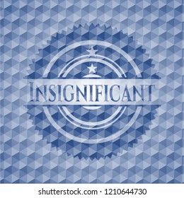 Insignificant blue emblem or badge with abstract geometric pattern background.