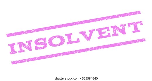 Insolvent watermark stamp. Text tag between parallel lines with grunge design style. Rubber seal stamp with scratched texture. Vector violet color ink imprint on a white background.