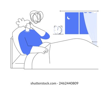 Insomnia abstract concept vector illustration. Stressed and upset woman suffering from insomnia, nightmare problem, sleep medicine, sleeplessness disorder, restless night abstract metaphor.