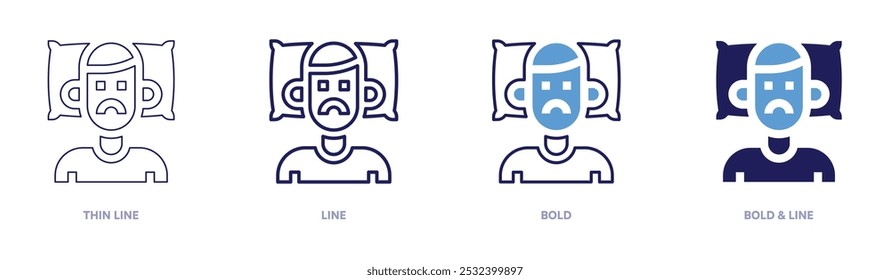 Insomnia chronic icon in 4 different styles. Thin Line, Line, Bold, and Bold Line. Duotone style. Editable stroke.