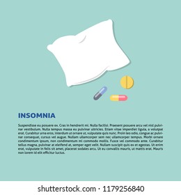 Insomnia concept illustration in flat style with text