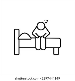 insomnia design, Sleepy man sitting on his bed icon over white background, line style, vector illustration
