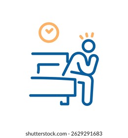Insomnia and early awakening icon. Vector thin line illustration with editable stroke showing sleep disturbance, stress and anxiety.