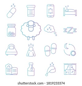 insomnia gradient style set icons design, sleep and night theme Vector illustration