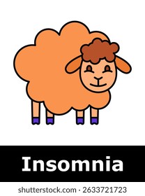 Insomnia icon. Cartoon orange sheep with smile, symbolizing traditional mental technique of counting sheep to induce sleep.