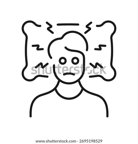 Insomnia icon. Outline vector illustration of sleeplessness, stress, and fatigue. Minimal line design symbolizing tired mind, anxiety, and night restlessness for mental health or sleep disorder