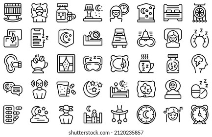 Insomnia icons set outline vector. Coffee man. Stress causes