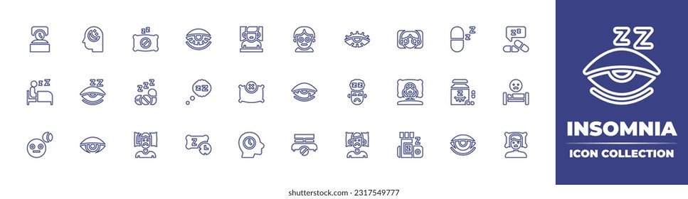 Insomnia line icon collection. Editable stroke. Vector illustration. Containing insomnia, sleepless, drug, sleeping pills, sleepy, tired, sleep, sleepiness.