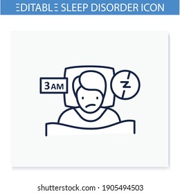 Insomnia line icon. Sleep disorder. Healthy sleeping concept. Sleep problems treatment. Falling asleep trouble. Stress. Health care. Isolated vector illustration. Editable stroke 
