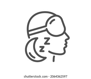 Insomnia line icon. Sleeping goggles sign. Night sleeplessness symbol. Quality design element. Linear style insomnia icon. Editable stroke. Vector