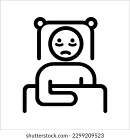 insomnia, man lies in bed and he can’t fall asleep, linear icon. Editable stroke