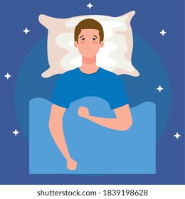 insomnia man on bed with pillow design, sleep and night theme Vector illustration