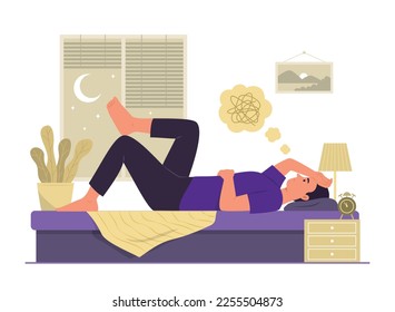 Insomnia Man with Stress Feeling Concept Illustration