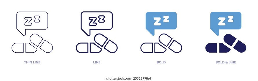 Insomnia medication icon in 4 different styles. Thin Line, Line, Bold, and Bold Line. Duotone style. Editable stroke.