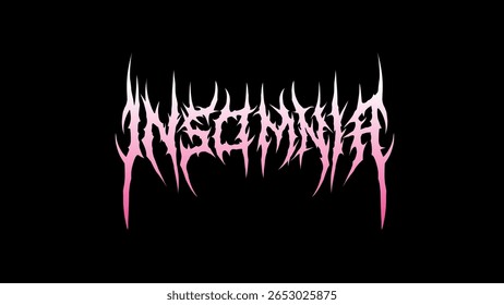 Insomnia metal typography vector in a sharp, tribal style with gradient pink tones, perfect for band logos, t-shirt prints, stickers, or dark-themed posters