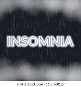 Insomnia neon lettering. Sad mood. Vector illustration