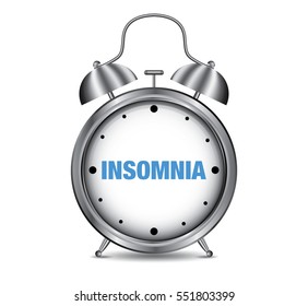 Insomnia on retro alarm clock, vector illustration