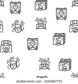 Insomnia Person Chronic Problem Vector Seamless Pattern Thin Line Illustration