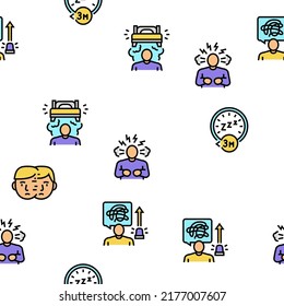 Insomnia Person Chronic Problem Vector Seamless Pattern Thin Line Illustration