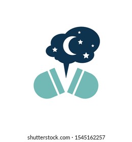 Insomnia pill icon. Sleeping problems sign. Sleeping disorder, nightmare, sleeplessness pictogram. Medical, healthcare, healthy lifestyle concept. Editable vector illustration in blue colors.  