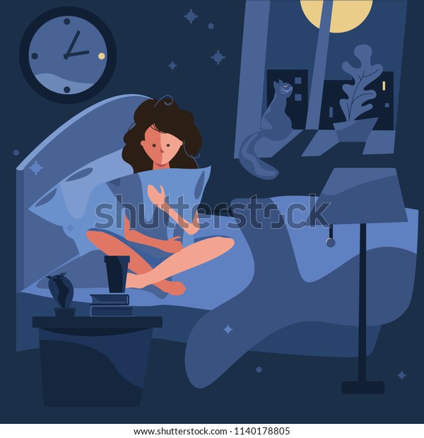 Insomnie Probleme De Sommeil La Fille Image Vectorielle De Stock Libre De Droits