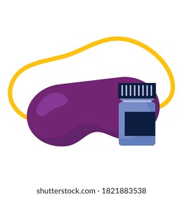 insomnia purple mask and pills jar design, sleep and night theme Vector illustration