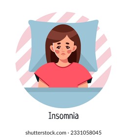 Insomnia and sleep disorder. The exhausted woman suffers from insomnia and cannot sleep at night. Conceptual illustration of depression, illness, insomnia, frustration, loneliness, problems. Vector