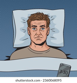 Insomnia sleeplessness in man is not sleeping schematic vector illustration. Medical science educational illustration