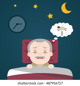 Insomnia, sleeplessness, old man, grandpa