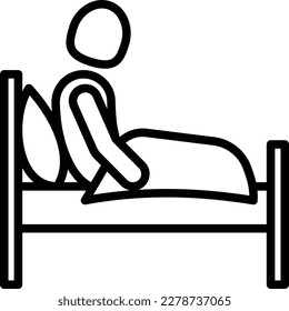 Insomnia thin line icon: sleep disorders, tired man sitting in his bed. Depression, sleepless, anxiety. Vector illustration.