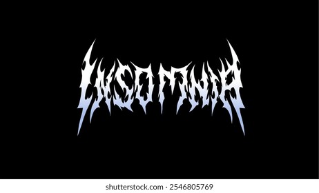 Insomnia. vector showcases a spiky, jagged font style with a high-contrast design. It embodies a dark, metal-inspired aesthetic, perfect for heavy music themes, alternative fashion