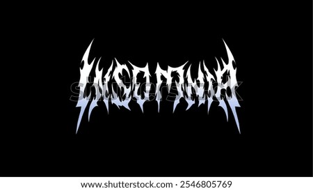 Insomnia. vector showcases a spiky, jagged font style with a high-contrast design. It embodies a dark, metal-inspired aesthetic, perfect for heavy music themes, alternative fashion