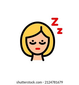 Insomnia, woman cant fall asleep, color icon. Pms or menopause symptoms. Sign in trendy design style. Feminine mood. Vector linear simple icon isolated on white background.