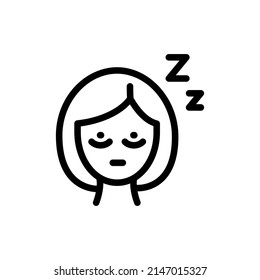 Insomnia, woman cant fall asleep, linear icon. Pms or menopause symptoms. Outline icon in trendy design style. Feminine mood. Vector linear simple icon isolated on white background.