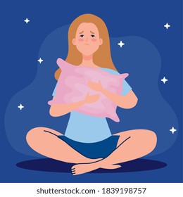 insomnia woman with pillow design, sleep and night theme Vector illustration