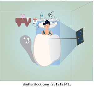 Insomniac Sleepless Young Girl Illustration 