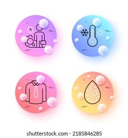 Inspect, Artificial colors and Shirt minimal line icons. 3d spheres or balls buttons. Thermometer icons. For web, application, printing. Work quality, Natural flavor, Casual wear. Thermostat. Vector
