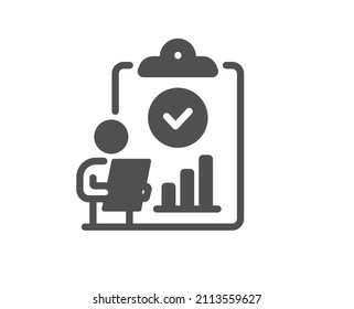 Inspeccionar icono. Signo de investigación de calidad. Símbolo de lista de informes de verificación. Clásico estilo plano. Elemento de diseño de calidad. Icono de inspección simple. Vector