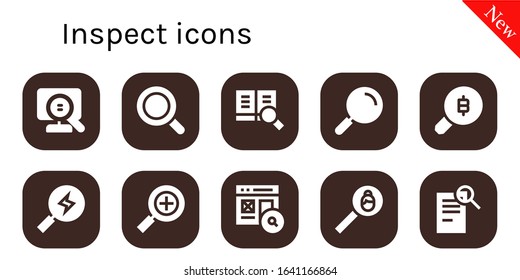 inspect icon set. 10 filled inspect icons.  Simple modern icons such as: Search, Magnifying glass