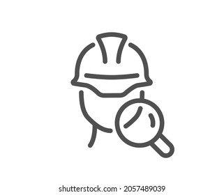 Inspect line icon. Builder quality sign. Constructor verification symbol. Quality design element. Line style inspect icon. Editable stroke. Vector