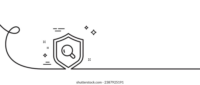 Inspect line icon. Continuous one line with curl. Quality research sign. Verification shield symbol. Inspect single outline ribbon. Loop curve pattern. Vector
