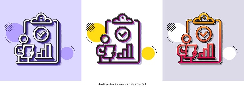 Inspect line icon. Halftone dotted pattern. Gradient icon with grain shadow. Quality research sign. Verification report list symbol. Line inspect icon. Various designs. Vector