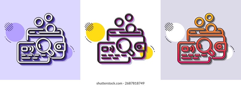 Inspect line icon. Halftone dotted pattern. Gradient icon with grain shadow. Budget accounting sign. Search money symbol. Line inspect icon. Various designs. Vector