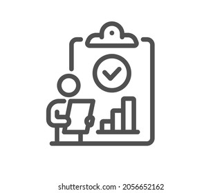 Inspect line icon. Quality research sign. Verification report list symbol. Quality design element. Line style inspect icon. Editable stroke. Vector