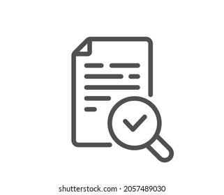 Inspeccionar el icono de la línea. Signo de investigación de calidad. Símbolo del documento de verificación. Elemento de diseño de calidad. Icono de inspección de estilo de línea. Trazo editable. Vector