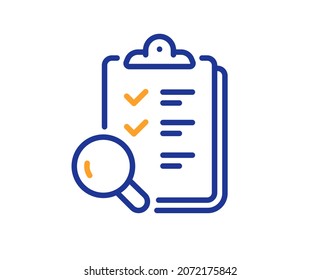 Inspect line icon. Quality research sign. Verification review list symbol. Colorful thin line outline concept. Linear style inspect icon. Editable stroke. Vector