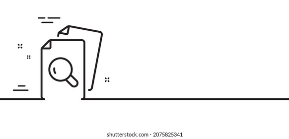 Inspeccionar el icono de la línea. Firma de documentos de investigación. Símbolo del archivo de búsqueda. Fondo mínimo de la ilustración de línea. Inspeccionar el cartel de patrón de icono de línea. Concepto de plantilla web blanca. Vector