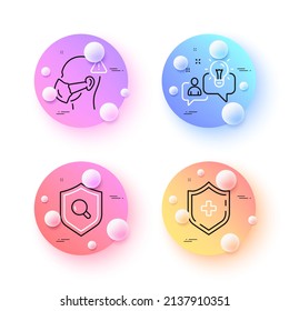 Inspect, Medical mask and Idea minimal line icons. 3d spheres or balls buttons. Medical shield icons. For web, application, printing. Protection shield, Face respirator, Solution. Vector