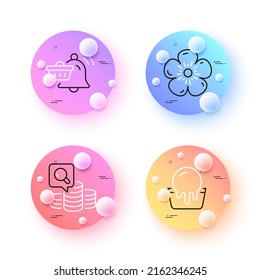 Inspect, Notification cart and Ice cream minimal line icons. 3d spheres or balls buttons. Natural linen icons. For web, application, printing. Money budget, Order bell, Sundae cup. Vector